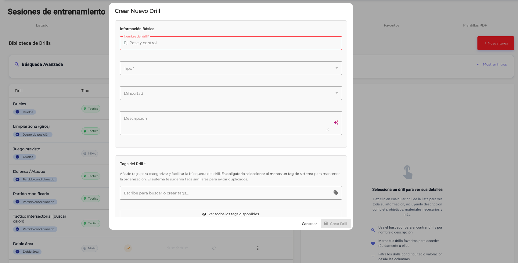 Formulario de creación de tareas