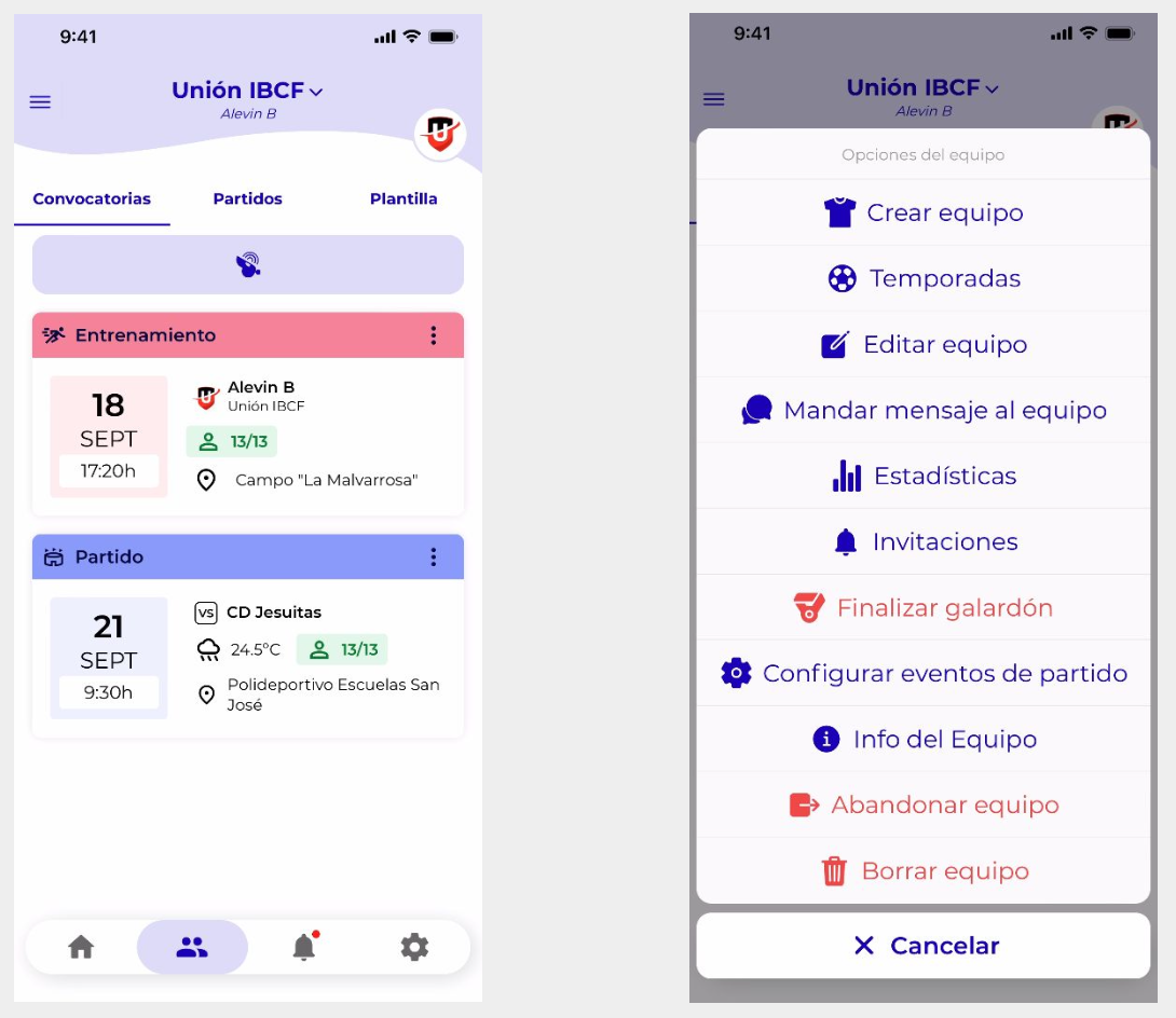 Opción de creación de equipo