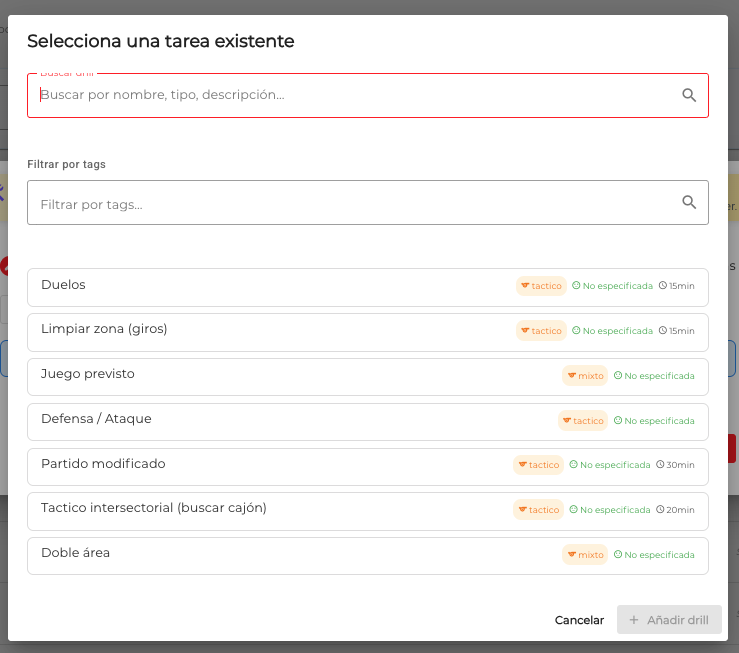 Selector de tareas - Biblioteca y búsqueda