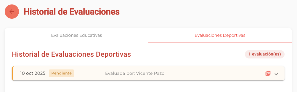 Lista de evaluaciones pendientes