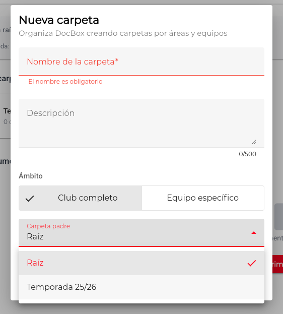 Crear Carpeta fuera de raíz