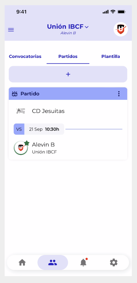 Vista de la sección de partidos